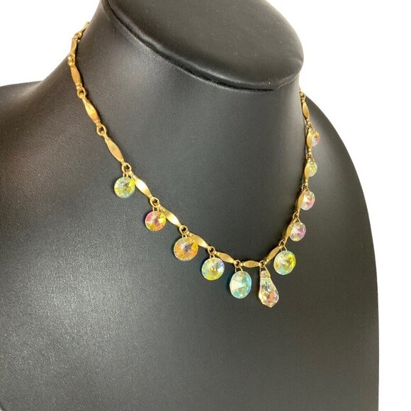 Vintage Sarah Coventry Aurora Borealis Multi-Drop Crystal Necklace Goldtone - Picture 3 of 5